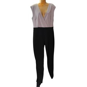Select Colorblock Jumpsuit Sleeveless Deep V Neck Black Gray UK14